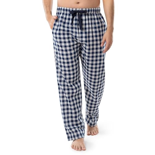 Fruit of the Loom Men's Woven Sleep Pajama Pant, Blue Plaid/Red, Large