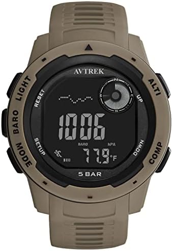 AVTREK Tactical Watch with Compass,50M Waterproof Pedometer, Digital Altimeter Watch for Outdoor Hiking/Climbing(Cafe)