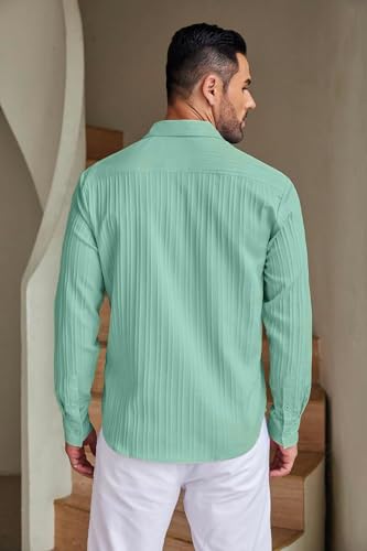 Image of DEELMO Men's Casual Button Down Shirts Long Sleeve Linen Shirt Fashion Textured Beach Summer Shirt