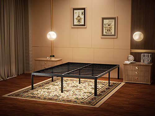 AROMUSTIME 16 Inch Reinfore Metal Platform Bed Frame with Round Legs / 3,800 lbs Heavy Duty Steel Slat Easy Assembly Mattress Foundation/No Noise/Box Spring Replacement, King