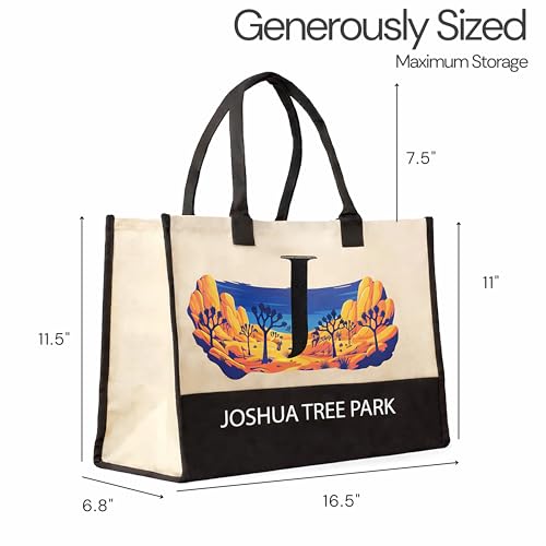 Image of Salt Earth Cotton Canvas Tote Bag - Alcatraz Island Landmark Design with Custom Initial, Durable Shoulder Bag for Women