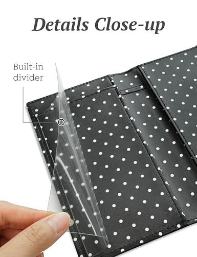 Image of Yarnic Checkbook Cover for Personal Checkbook Holder (Polka Black) | Check Book with Pen Holder & Built-in Clear Plastic Divider for Duplicate Checks