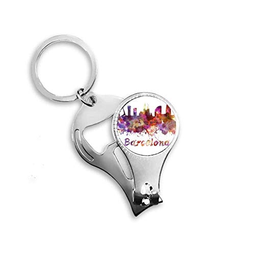 Barcelona Spain City Watercolor Nail Nipper Ring Key Chain Bottle Opener Clipper