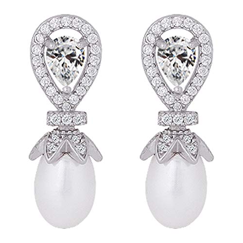GIVA 925 Silver Zircon Pearl Drop Earrings | Gifts for Girlfriend, Gifts for Women and Girls |With...