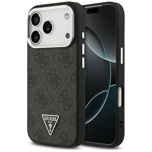 CG MOBILE Guess 4G Logo triangulaire compatible avec MagSafe Coque pour iPhone 17 Pro (noir/argent)