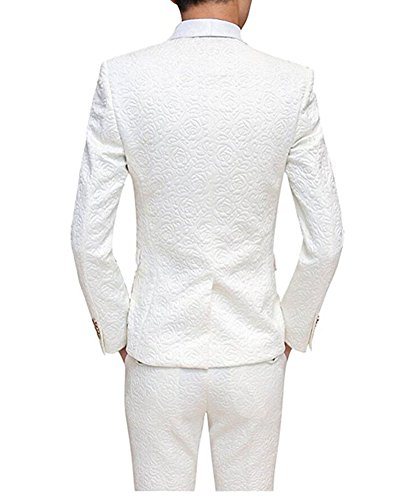 White Patterned Wedding Suits for Men 3 Pieces Groom Tuxedos4