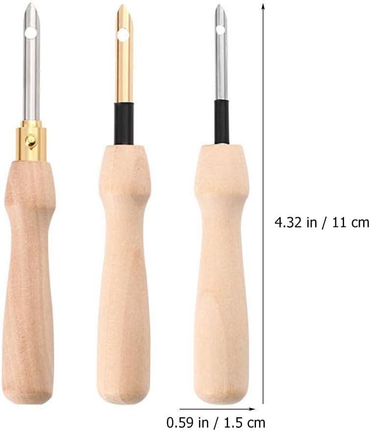 VICASKY 5pcs Punch Needle, Wooden Embroidery Pen Needle Set Large with Threader for DIY Craft Stitching 5pcs Handle Rug Hooking Tool Complete Set Pens Embellishment