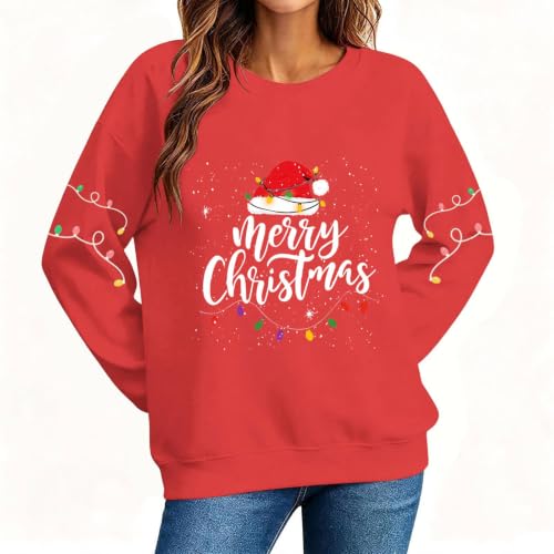 Aymnlox Christmas Shirts for Women 2026 Merry Graphic Crewneck Sweatshirt Long Sleeve Holiday Pullover Festive Casual Winter Top christmas shirts for women 2026 long sleeve Red XS - image 6