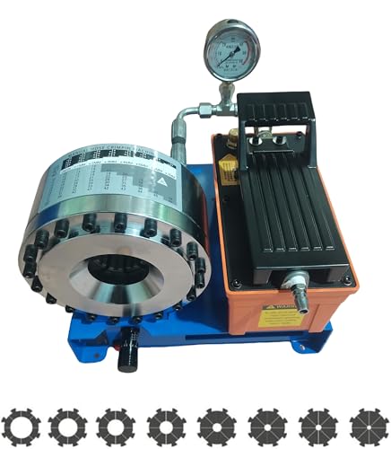 Vindobil Pneumatic Hydraulic Hose Crimping Machine with 8 Sets of Dies, 40MPa System Pressure, suitable for high-pressure hydraulic hoses and pipes (Orange).