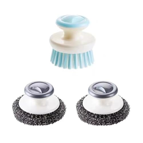 2Pcs Stainless Steel Wool Scrubber with Handle and 1 Pcs