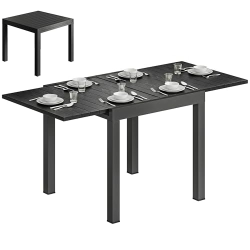 Outsunny Table de Jardin Extensible en Aluminium avec Effet Bois 80/160x80x75cm - Table Extérieur pour 4-6 Personnes avec Rallonge Auto-Stockée - Mobilier de...