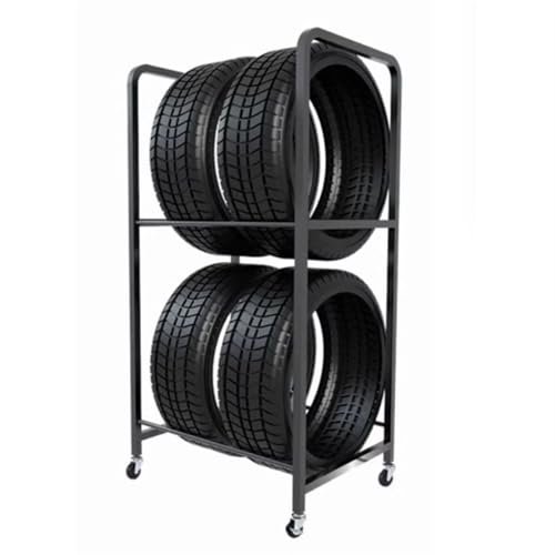 Bodenstehendes Reifenregal mit Rollen, Reifenpräsentationsregal, Reifenständer für Werkstatt und Garage für Felgen, Ersatzreifen, Laufräder, Hochleistungsreifenhalter aus Stahl - 68 x 50 x 128 cm