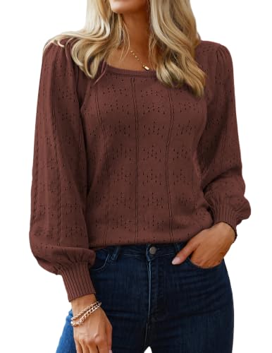 Image of HOTOUCH Sweaters for Women 2026 Fall Trendy Tops Casual Puff Sleeve Square Neck Cute Tunic Pullover Blouses XS-XXL
