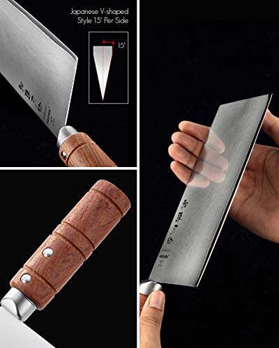 HEZHEN-18CM Mannaia, Acciaio Inossidabile Composito Coltello per Affettare,Coltello da Cucina Cinese,Coltello da Mannaia, Manico in Legno Padauk,Strumenti da Cucina per Chef - immagine 5