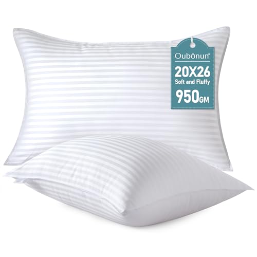 Oubonun Standard Size Pillows Set of 2 - Fluffy & Supportive Down Alternative Pillows with Zippered Cotton Cover - Breathable and Cool for All Sleeping Positions - Machine Washable - 20"x26"