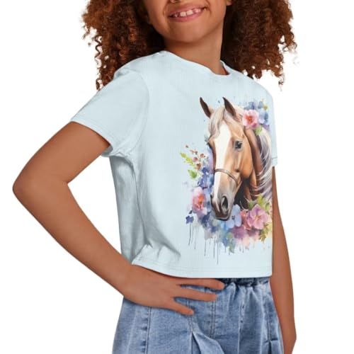 Image of Girl Crop Top Shirts for Summer Cute T Shirts Short Sleeve Tees for Kids 5-16