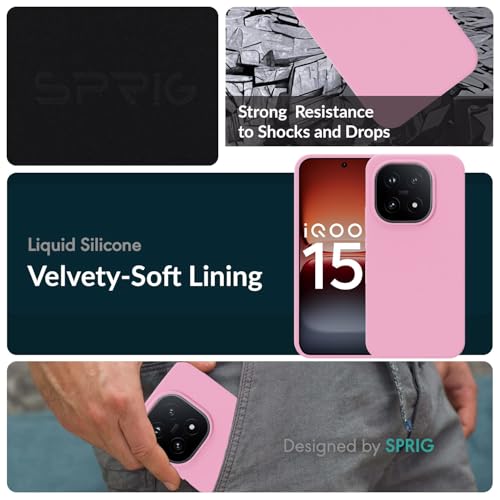 Image of SPRIG Compatible with IQOO 15 5G SilkTone Silicone Back Cover Drop Tested Shock Proof Mobile Case for Men, Women, Boys and Girls with Camera Protection (Rose Pink)