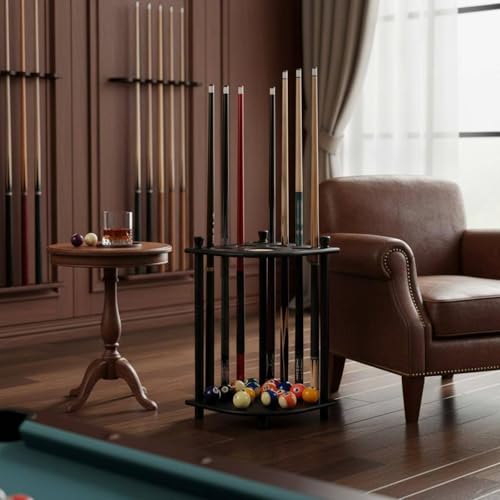 Râtelier billard 8 queues avec support de boules en finition noyer