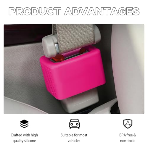 Image of Augeny 2 PCS Seat Belt Buckle Holder, Silicone Auto Rear Seatbelt Buckle Booster to Makes Receptacle Stand Upright for Easy Access, Universal Vehicle Seatbelt Buckle for Kids (Pink)