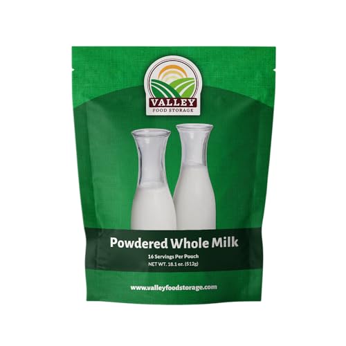 Image of Valley Food Storage Whole Milk Powder | Contains Vitamin A & Vitamin D | Powdered Milk Long Term Storage, 25 Year Shelf Life | Camping Food, Backpacking Meals, Prepper Supplies & Survival Food (10 Bags + Bucket)