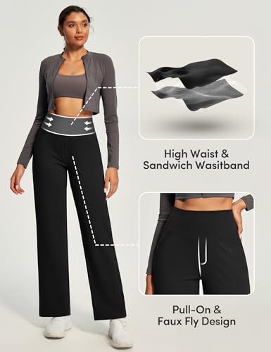 IUGA Wide Leg Yoga Dress Pants for Women with Pockets Stretch Work Pants Women High Waisted Business Casual Trousers Slacks3