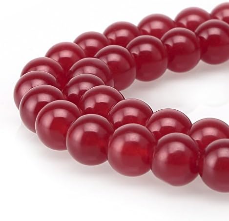BRCbeads Jade Gemstone Loose Beads Natural Round 8mm Crystal Energy Stone Healing Power for Jewelry Making- Ruby Red