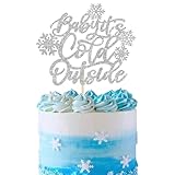 1パック Baby It's Cold Outside ケーキトッパー グリッター ウィンターワンダーランド ケーキピック 冬 アナと雪の女王 ベビーシャワー ケーキデコレーション 誕生日 アナと雪の女王 テーマ パーティー クリスマス ウェディング デコレーション用品 ブルーシルバー