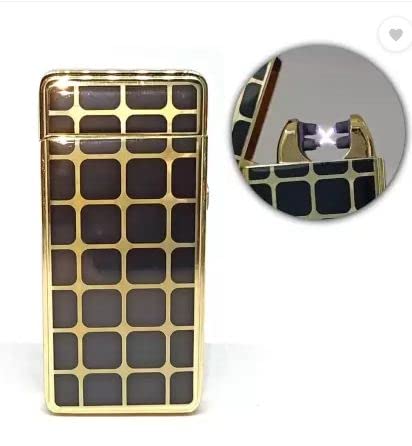 WBD, Arc Beam Metal Premium Rechargeable Electronic Windproof Eco Friendly Unique Arc Square Gold Cigarette Flameless Pocket Lighter (Square Gold & Black)