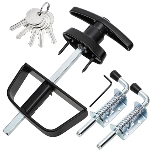 WRINGKIT Shed Door Latch Kit T-Handle Lock with 5 Keys and 2 Spring Loaded Latches 5-1/2 Stem Shed Door Hardware Lock for Storage Barn Gates Rvs Chicken Coops Garages Playhouses