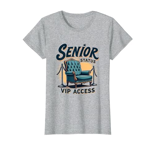 Senior Status VIP Access Retirement Design T-Shirt, Women, Heather Grey, Small