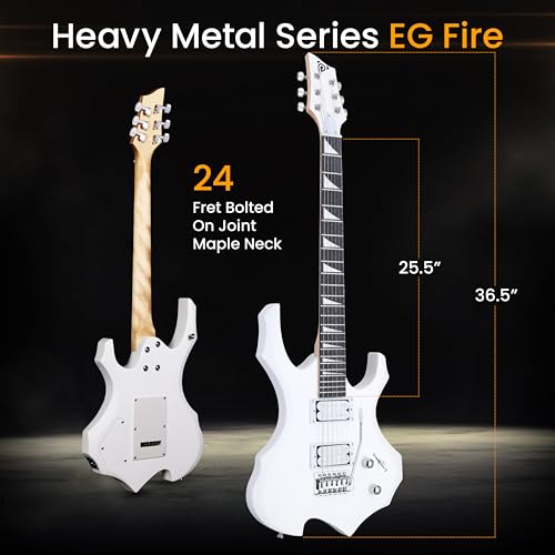 Pyle Heavy Metal EG Fire Electric Guitar Axe w/ Amplifier Kit, Full Size Instrument w/ Practice Amp & Accessories, Metal Axe, White by Pyle - Image 2