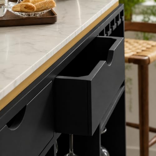 Image of The Attic Carlston Bar Cabinet for Home, Hard and Soft Drinks Bar Storage Cabinet, Wine Whisky Scotch, Solid Mango Wood, Black Matte Finish with Ceramic Marble Top