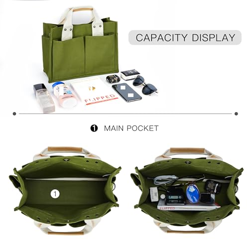 Simple and Fashionable Multi Pocket Canvas Tote Bags for Women3