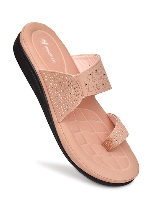 Image of HEALTH FIT EXTRA SOFT Women's Comfortable Memory Foam Doctor Slippers /Flip-Flops|Fashionable Casual & Stylish|Lightweight & Breathable|Outdoor Synthetic Casual Chappals Sandals Ladies & Girls HF24
