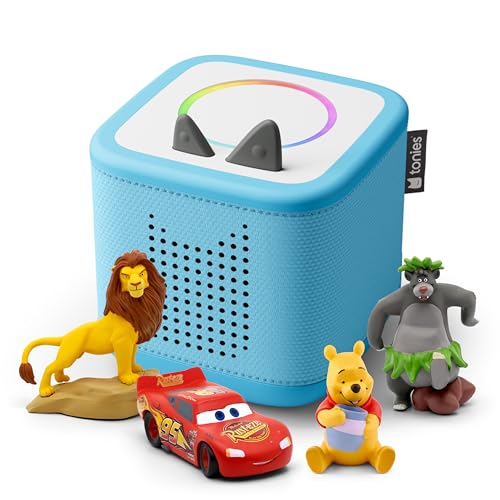 Image of Toniebox 2 Audio Player Disney Bundle for Kids 3+ with Lightning McQueen, Simba, Winnie The Pooh, and Baloo - Sky Blue