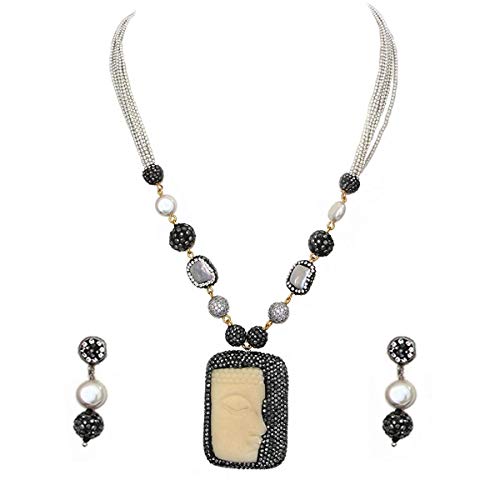 Collar hecho a mano exclusivo de piedra semipreciosa y pendientes étnicos blancos para mujer
