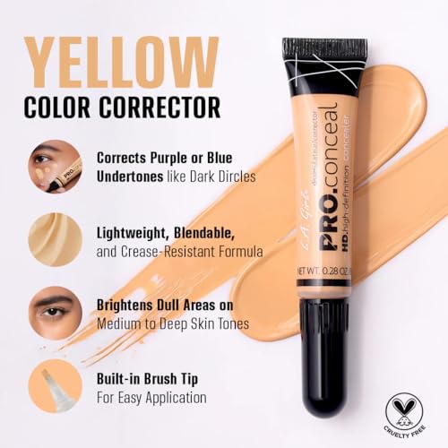 Image of L.A. Girl HD Pro Concealer - Yellow Corrector | Neutralizes Purple & Blue Undertones | High Coverage, Lightweight Formula | Brightens Dull Skin | Crease-Resistant | 8g