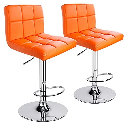 Leopard Bar Stools, Modern PU Leather Adjustable Swivel Bar Stool with Back, Set of 2 (Orange)