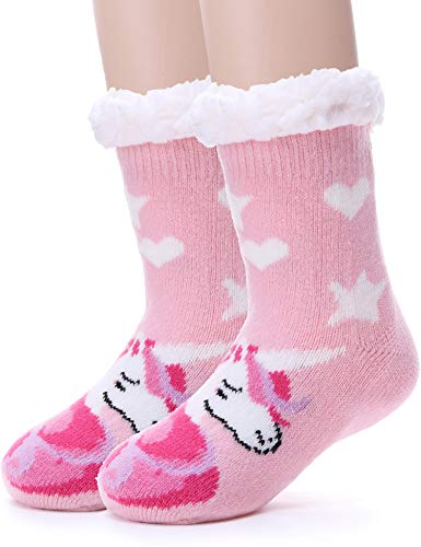Image of MOGGEI Girls Slipper Fuzzy Socks Kids Boys Fluffy Fleece Lined Warm Plush Sherpa Winter Child Home Socks