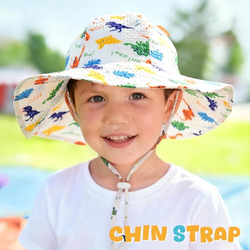Image of HONGTEYA Baby Sun Hat Toddler Girl Beach Hat Sun Protection Adjustable Outdoor Summer Wide Brim Bucket Hat for Infant Kids