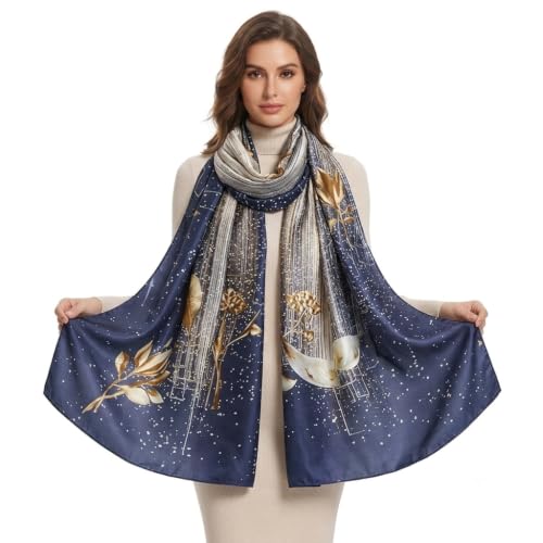 Image of Floral Printed Silk stole | silk Scarf for Women | stylish silk stole for women | Soft Lightweight Stole, Shawl & Neck Wrap | Scarf for Wedding, Party, Travel & Casual Wear