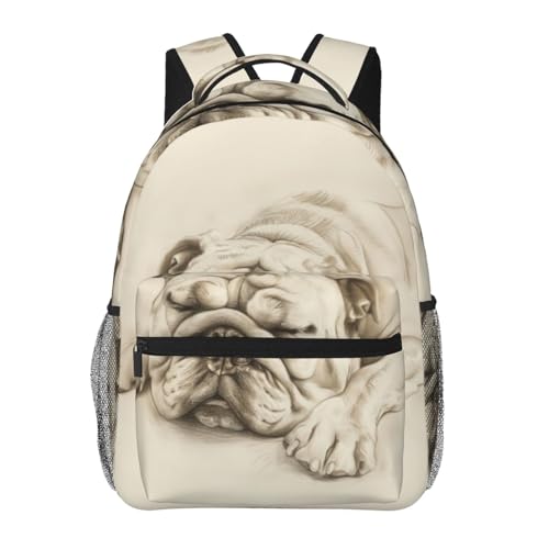 dhakalrlde Mochila realista de coruja em floresta enevoada para viagens, trabalho, escola, esportes, presentes, Bulldog03, Mochilas Daypack