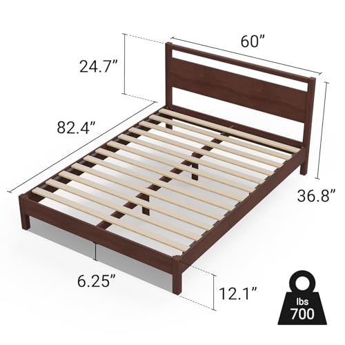 Image of LIFEMENT Signature Wood Platform Bed Frame with Headboard, Essential, Noise Free, Under Bed Storage, No Box Spring Needed, Easy Assembly (Walnut, Queen (U.S. Standard))