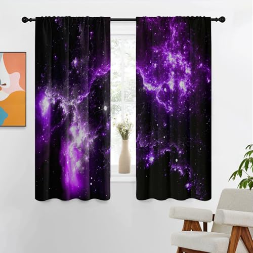 Kikiry Purple Galaxy Curtains 42" W x 63" L Space Star Outer