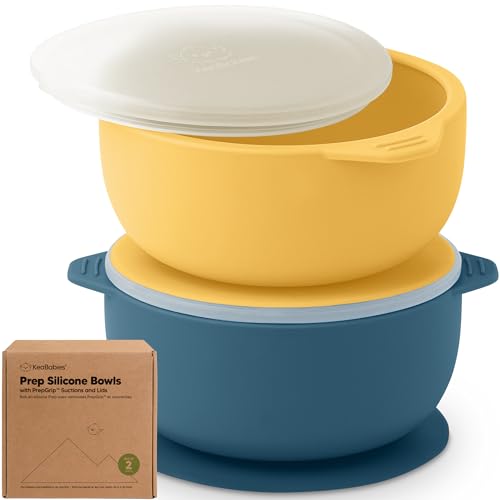 Image of KeaBabies 2-Pack Baby Bowls with Suctions, Lids - Silicone Toddler Suction Bowls for Baby Boy, Girl, Kids, Food Grade Silicone, BPA-Free, Dishwasher Safe, Toddler Eating Essentials (Valiant)