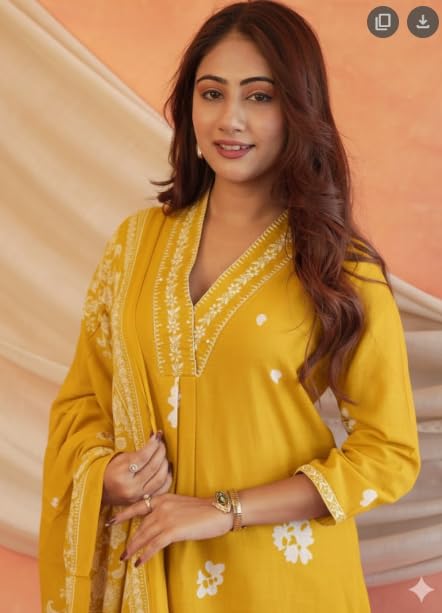 Image of Women's Mulmul Cotton Kurti with Pant and Dupatta