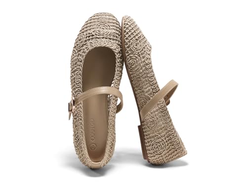 Image of Coutgo Womens Mary Jane Woven Flats Round Toe Ballet Flats Dressy Comfortable Slip On Shoes