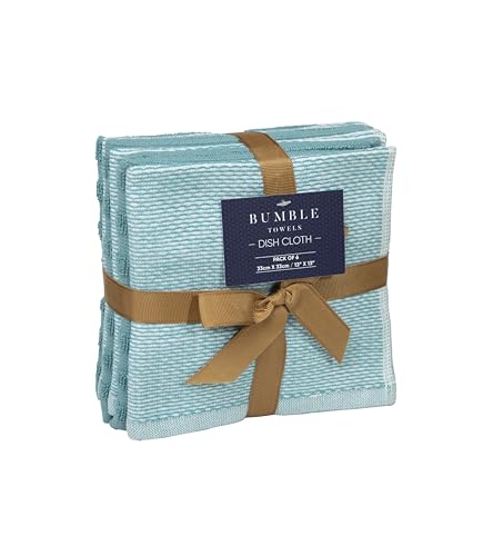 Image of Bumble Premium Dish Cloths 13 inchx13 inch (6 Pack) | 100% Natural Ring Spun Cotton | 400 GSM | Highly Absorbent & Soft |Yarn Dyed & Solid Dyed Terry Dish Cloth Set - Aqua