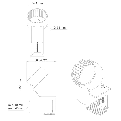 Electraline 71709 Schreibtischhalterung für Grobet-Steckdose/Keystone-Buchse, Durchmesser 54 mm, Tischdicke 10 mm-40 mm