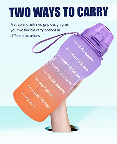 Fidus Large Half Gallon/64oz Motivational Water Bottle with Time Marker & Straw,Leakproof Tritan BPA Free Water Jug,Ensure You Drink Enough Water Daily for Fitness-Purple/Coral Gradient
